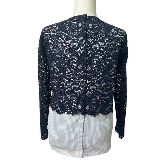 SANDRO PARIS Medium Lace Pinstriped Combo Blouse Long Sleeve Blouse - Picture 4 of 11